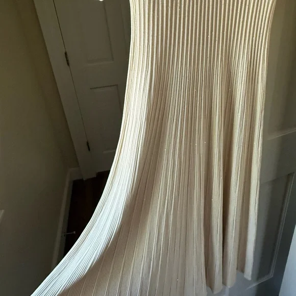 Maje NWT Cream Sequin Specs Ribbed Knit Maxi Dress Gold Buttons US 10 (EU 42) - Picture 6 of 7